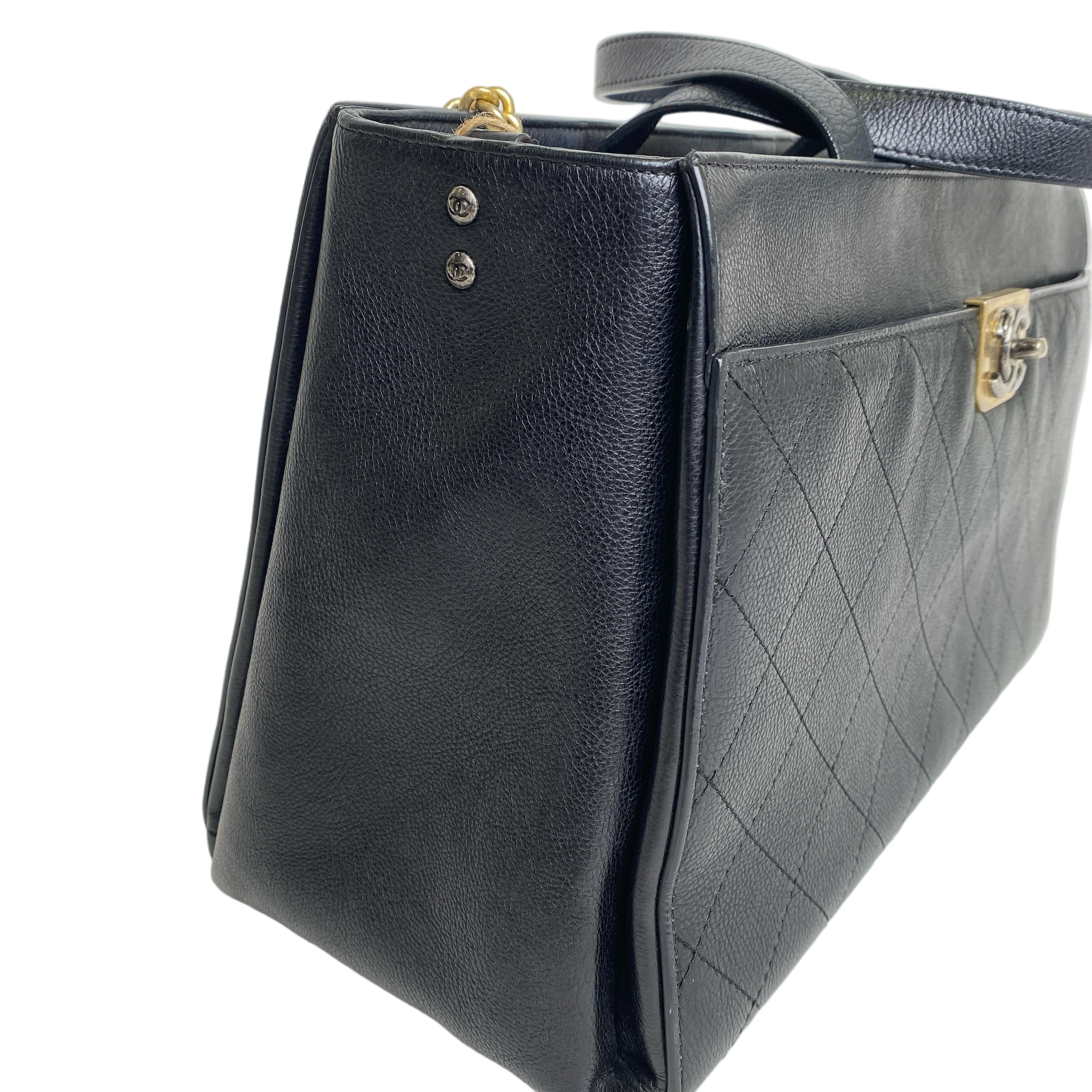 Chanel Black Quilted Caviar Leather Straight Line Tote Bag