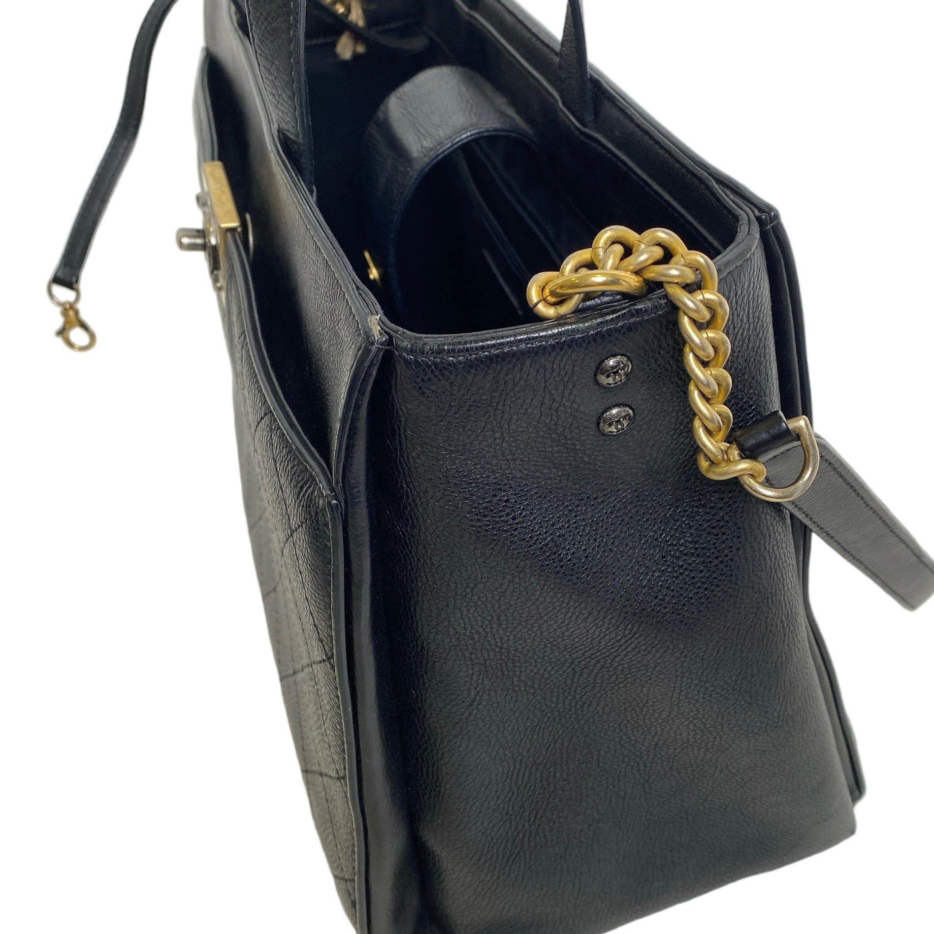 Chanel Black Quilted Caviar Leather Straight Line Tote Bag