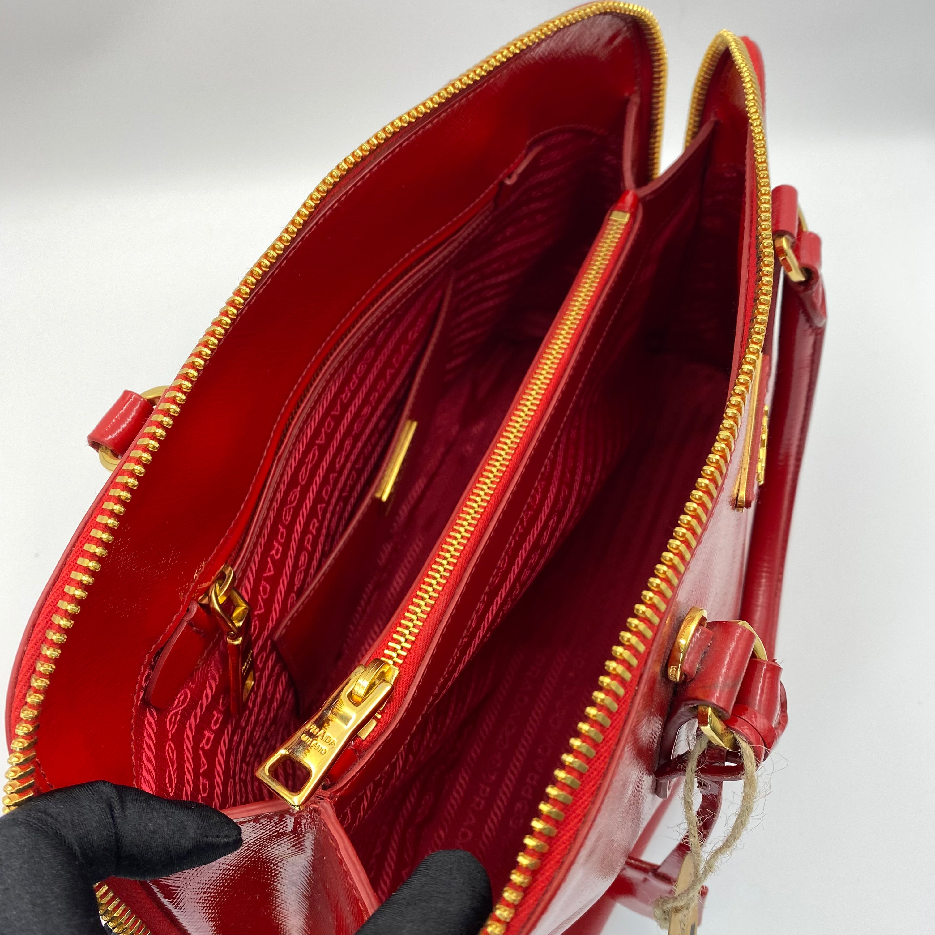 Prada Promenade Saffiano Satchel in Red