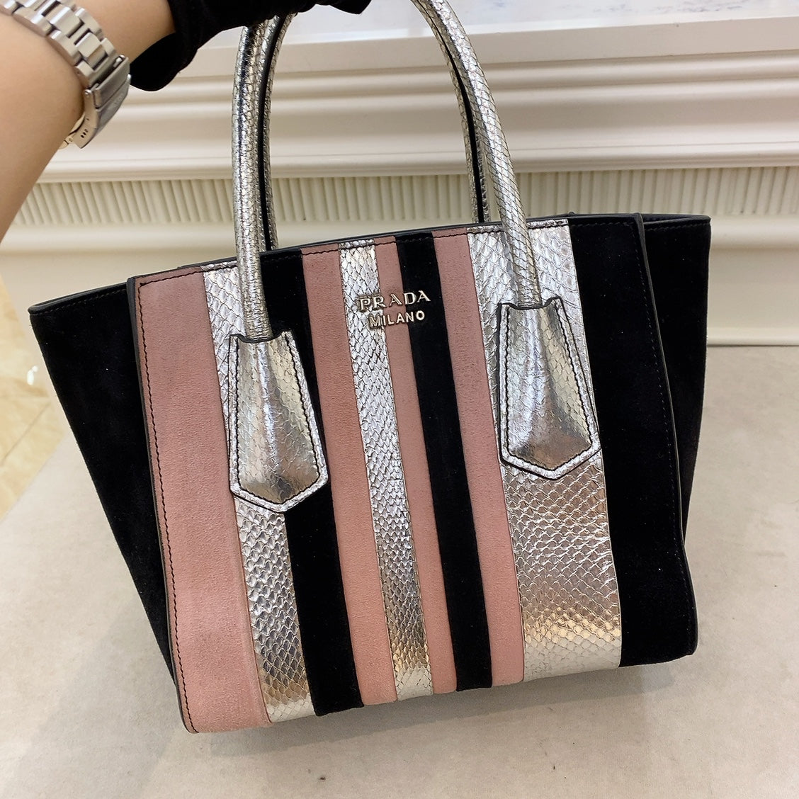 Prada Suede Python Tote