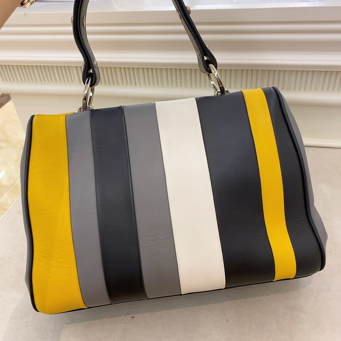 Prada Baiadera Frame Striped Leather Tote Bag