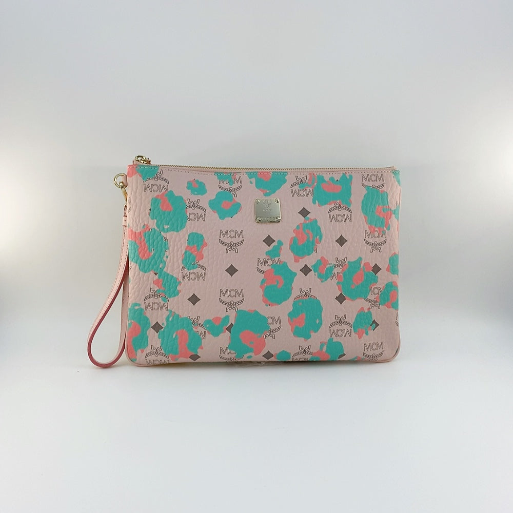 MCM Powder Pink Visetos Pouch Clutch Bag