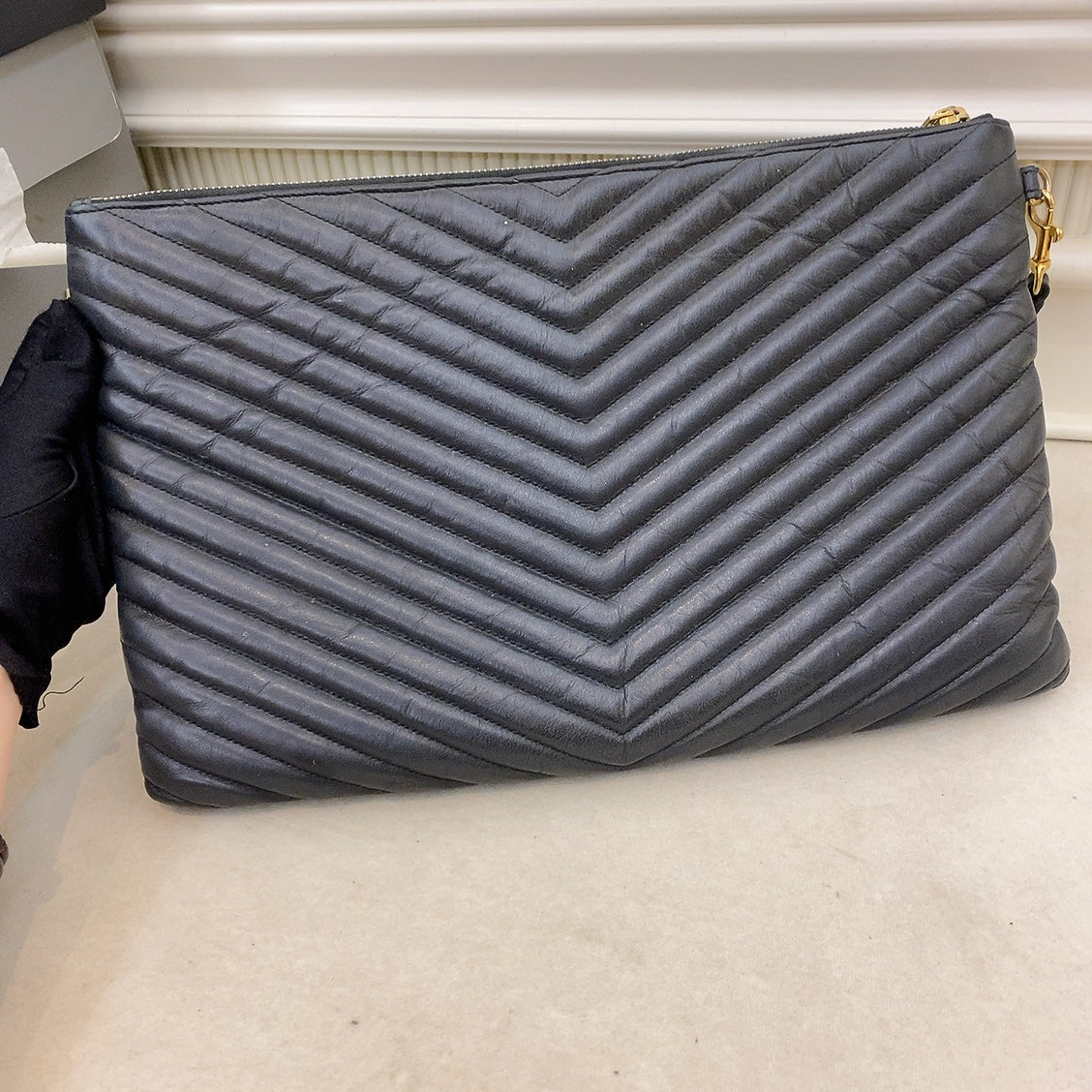 YSL Large Chevron Clutch in Black