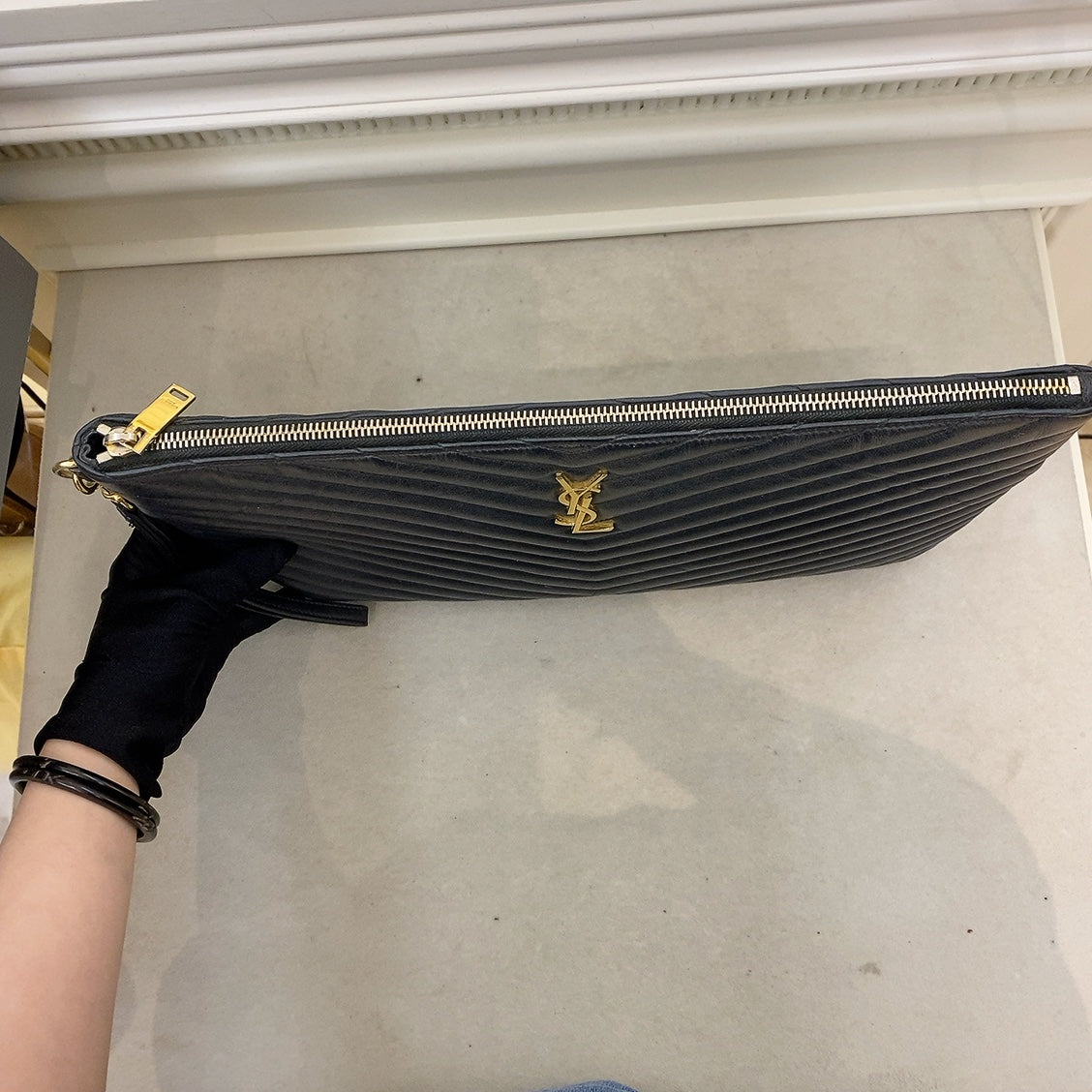 YSL Large Chevron Clutch in Black