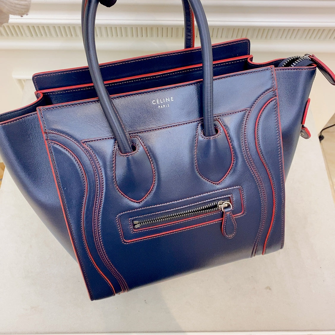 Celine Micro Luggage Navy Red Smooth Leather