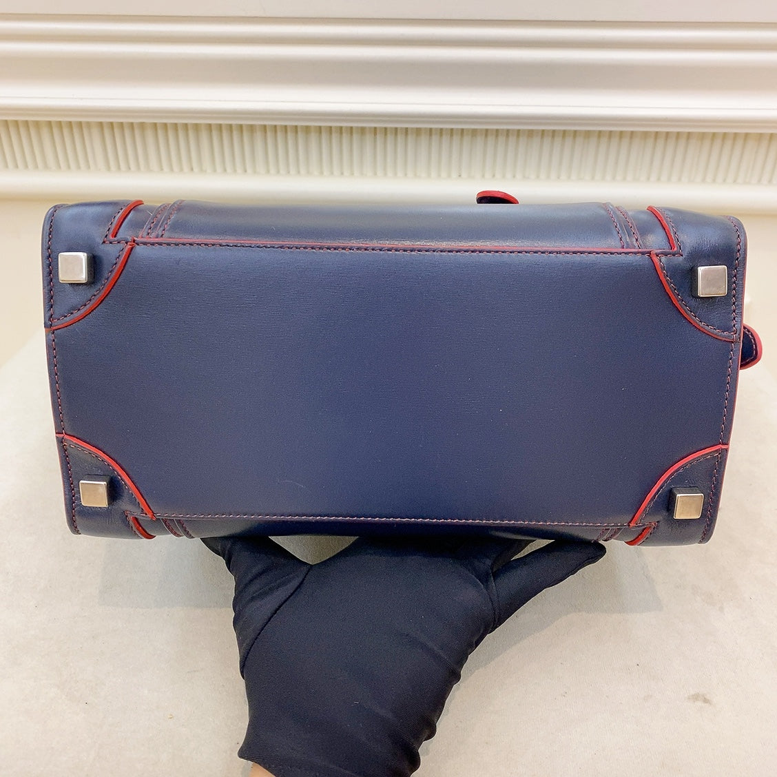 Celine Micro Luggage Navy Red Smooth Leather