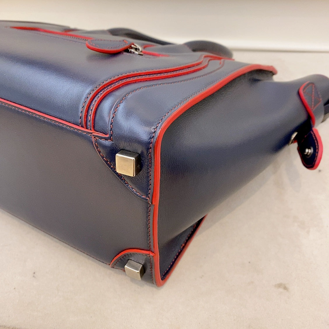 Celine Micro Luggage Navy Red Smooth Leather