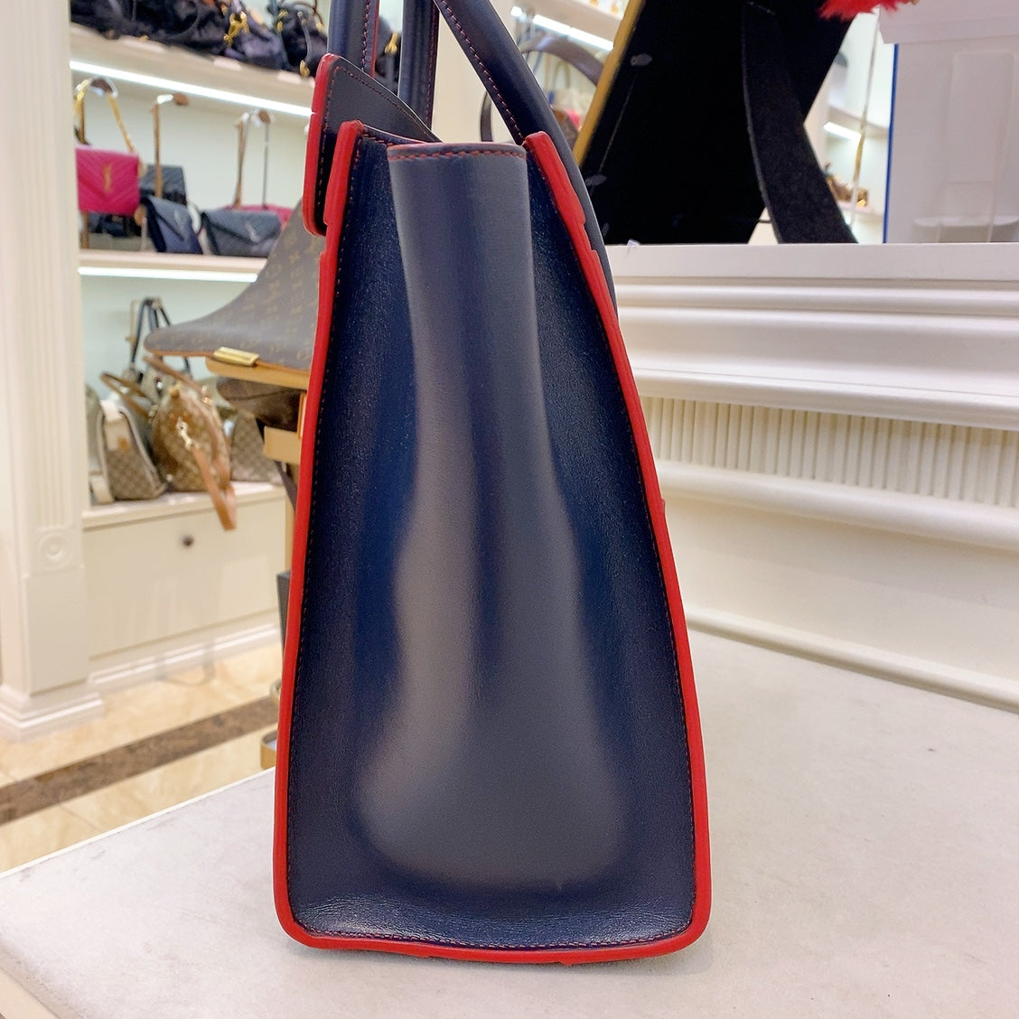 Celine Micro Luggage Navy Red Smooth Leather