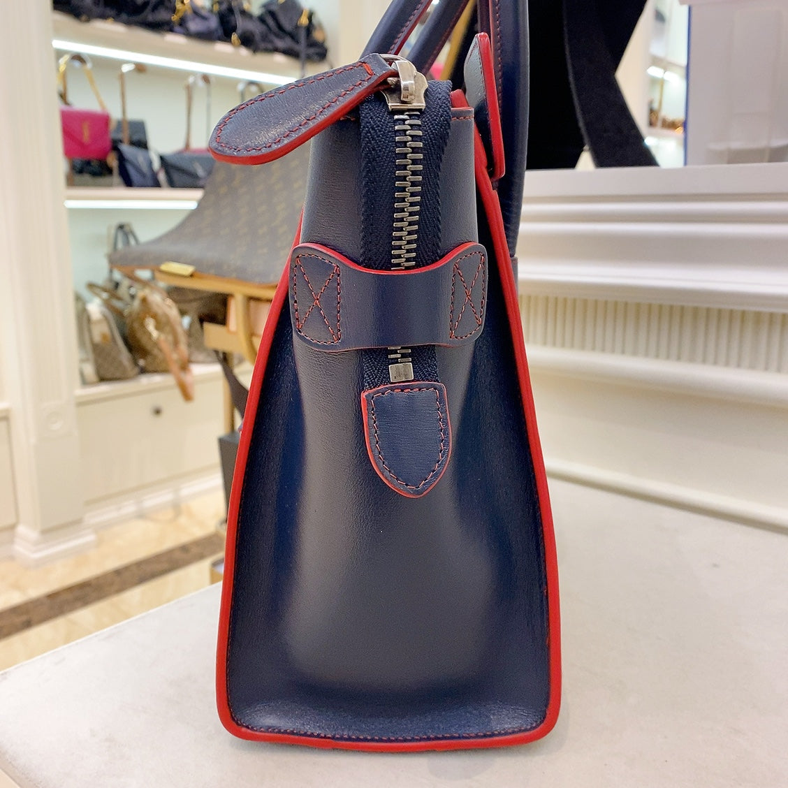 Celine Micro Luggage Navy Red Smooth Leather