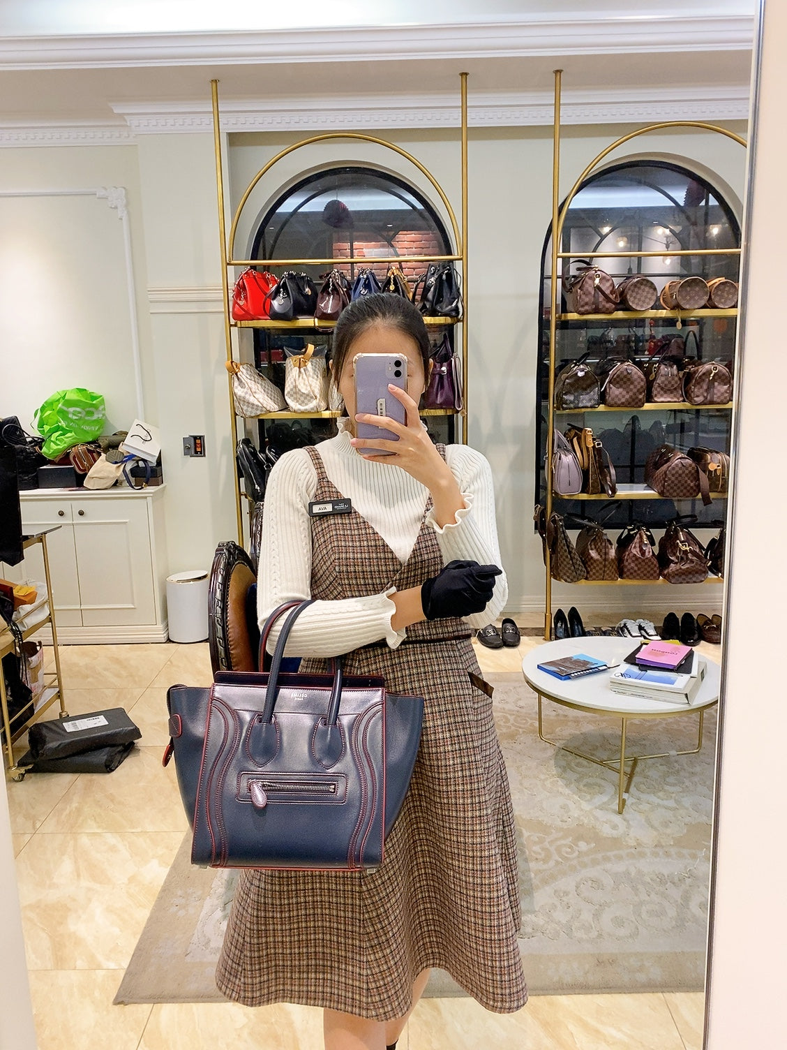 Celine Micro Luggage Navy Red Smooth Leather