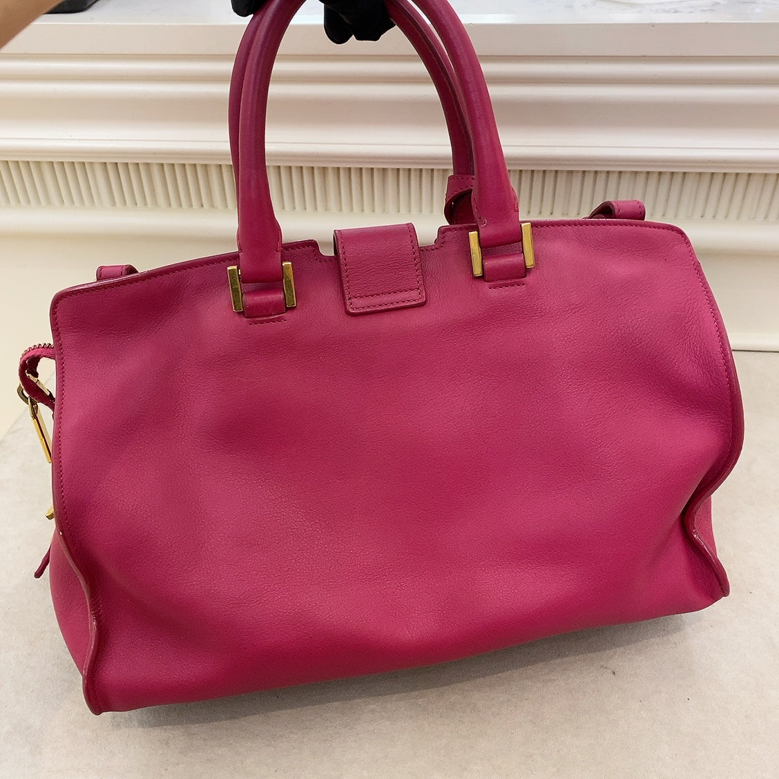 YSL Pink Smooth Calfskin Monogram Small Y Cabas Tote Bag