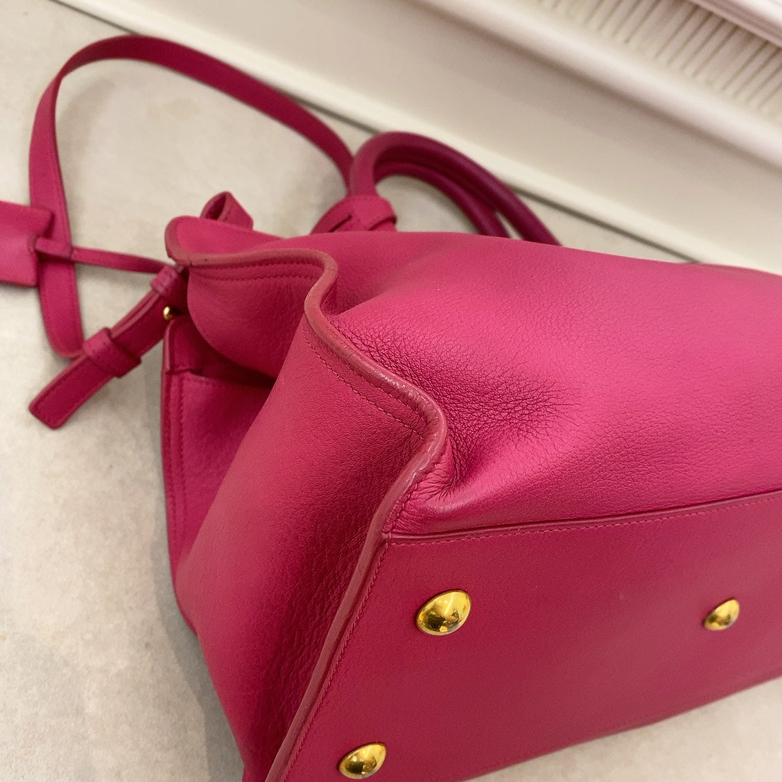 YSL Pink Smooth Calfskin Monogram Small Y Cabas Tote Bag