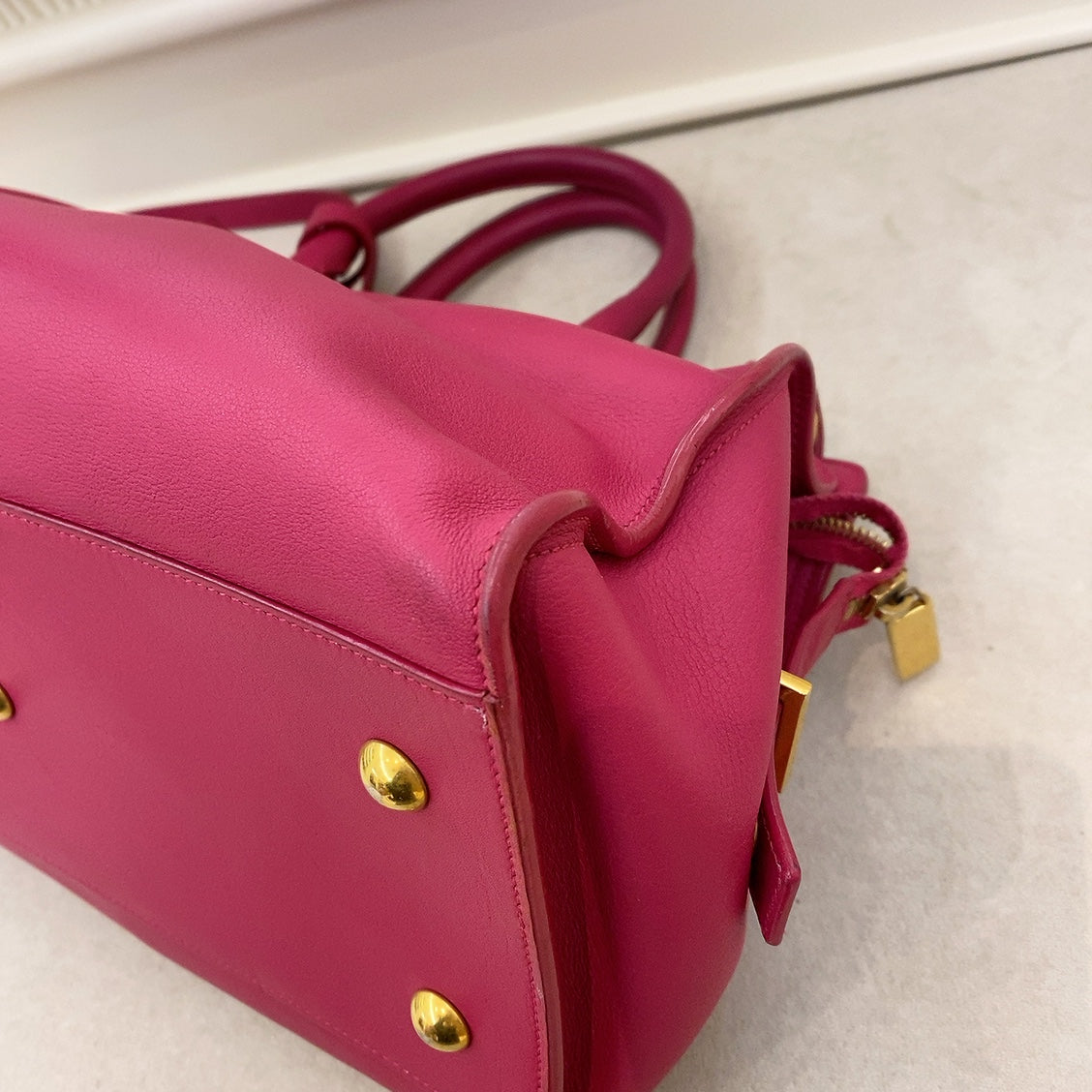 YSL Pink Smooth Calfskin Monogram Small Y Cabas Tote Bag