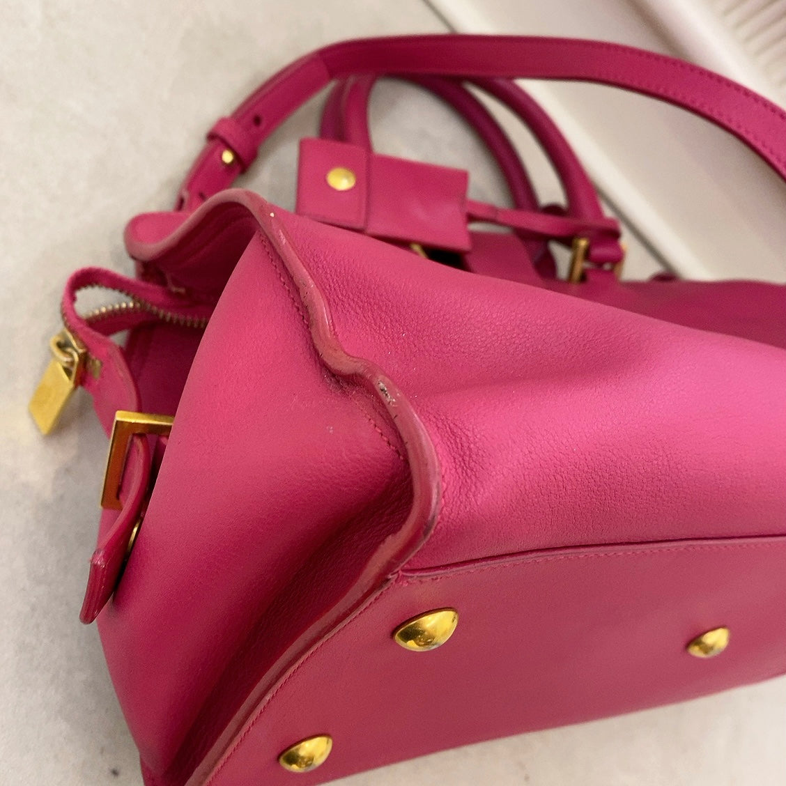 YSL Pink Smooth Calfskin Monogram Small Y Cabas Tote Bag