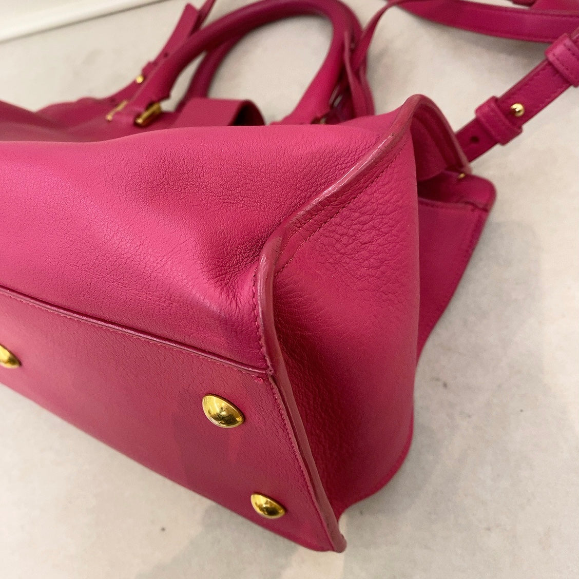 YSL Pink Smooth Calfskin Monogram Small Y Cabas Tote Bag