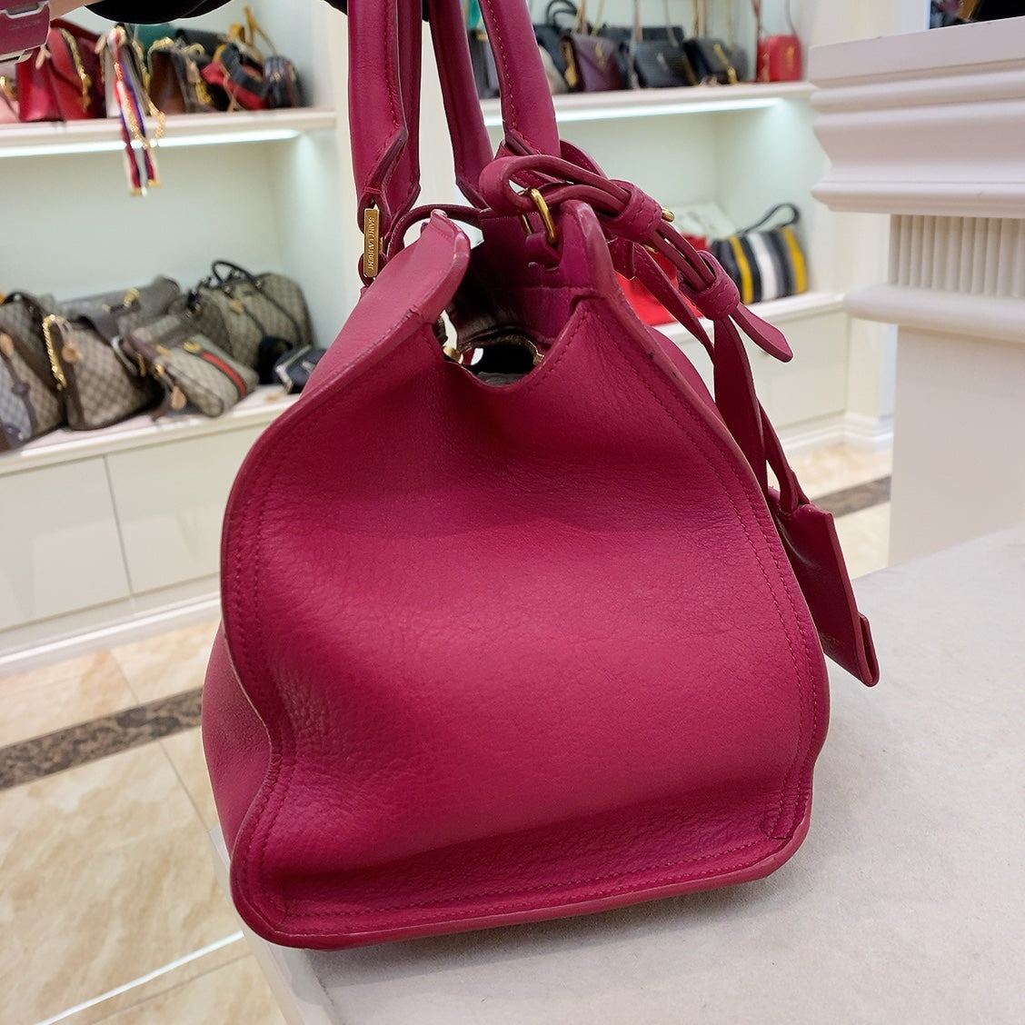 YSL Pink Smooth Calfskin Monogram Small Y Cabas Tote Bag