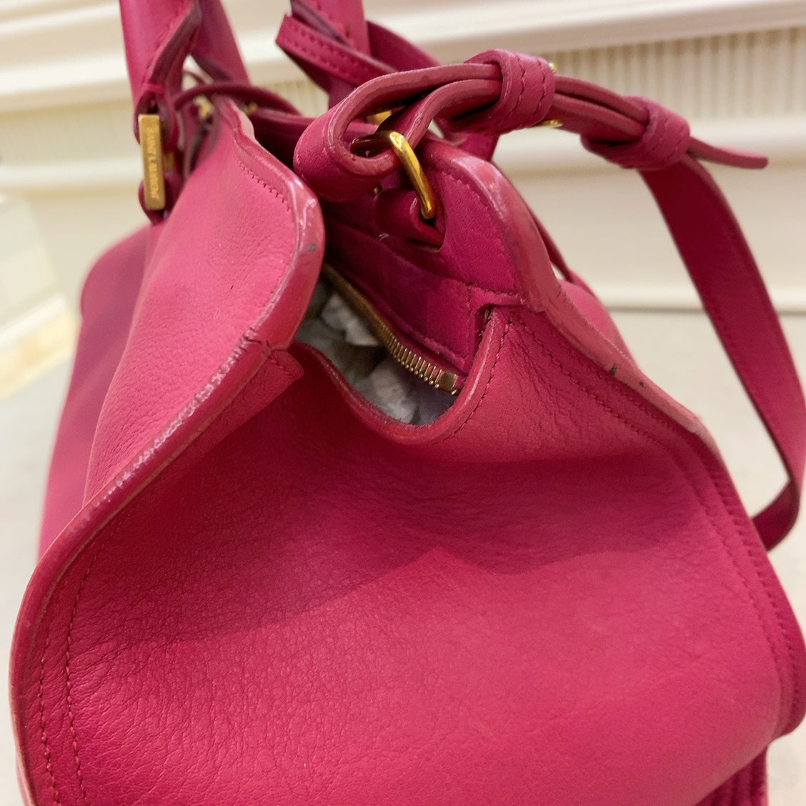 YSL Pink Smooth Calfskin Monogram Small Y Cabas Tote Bag