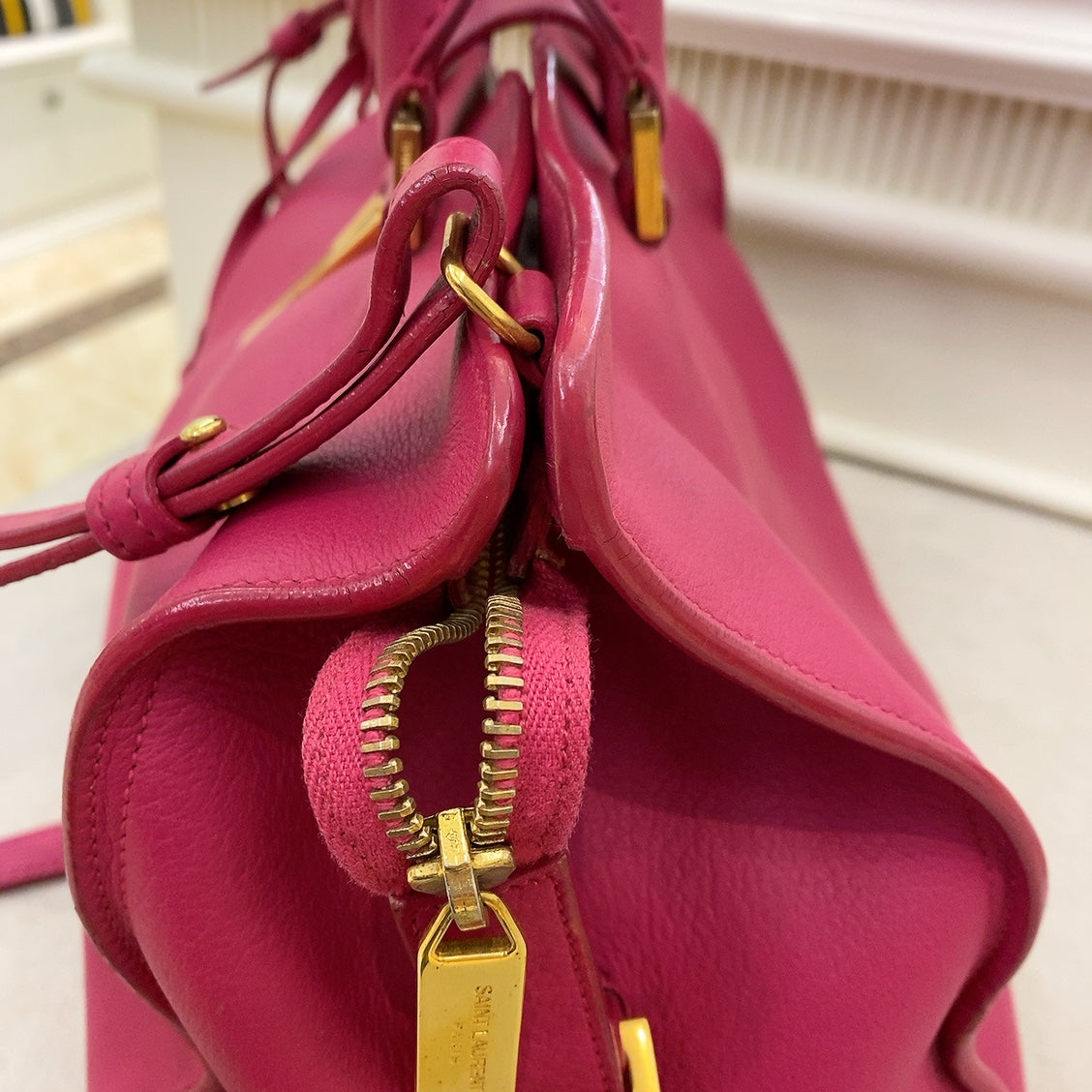 YSL Pink Smooth Calfskin Monogram Small Y Cabas Tote Bag