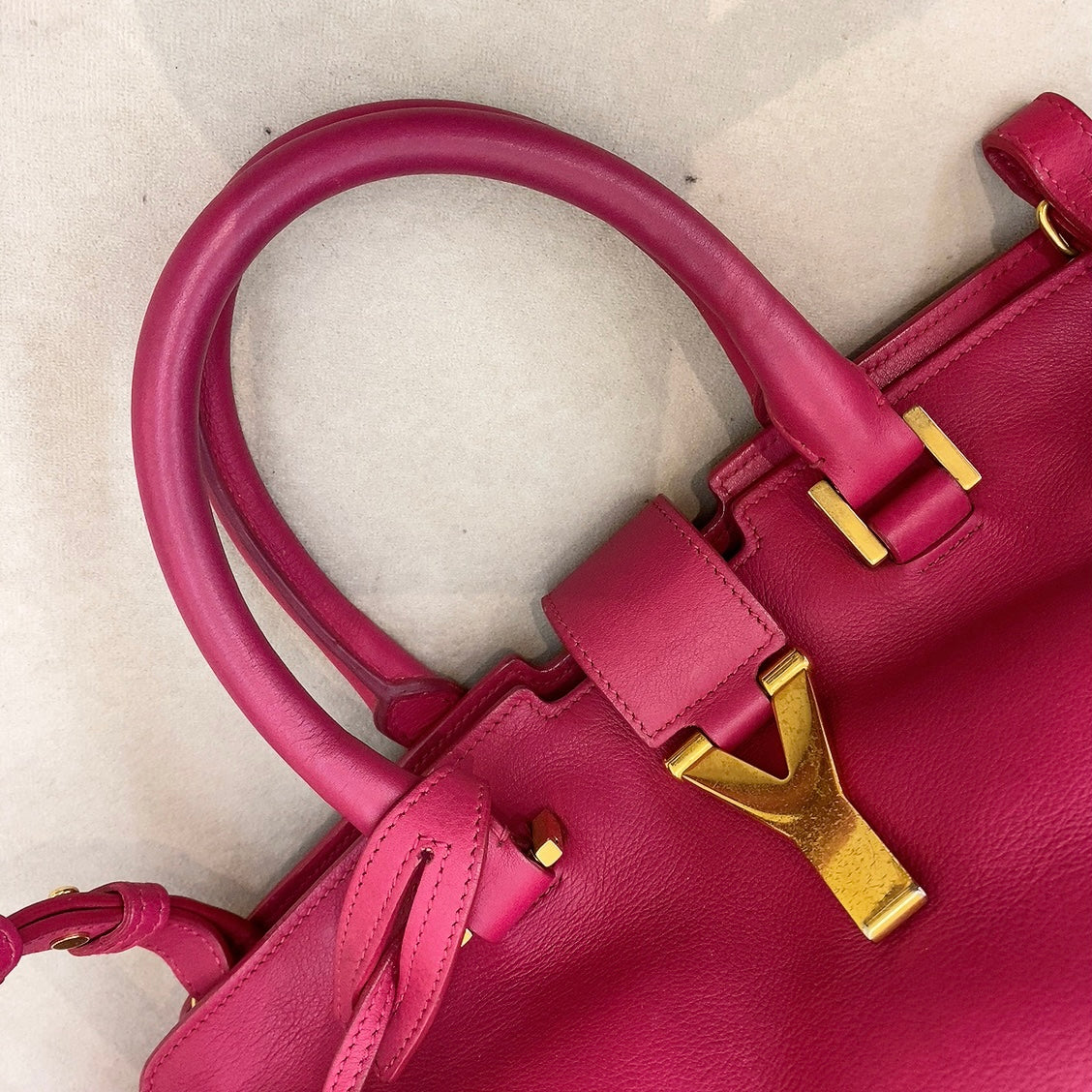 YSL Pink Smooth Calfskin Monogram Small Y Cabas Tote Bag