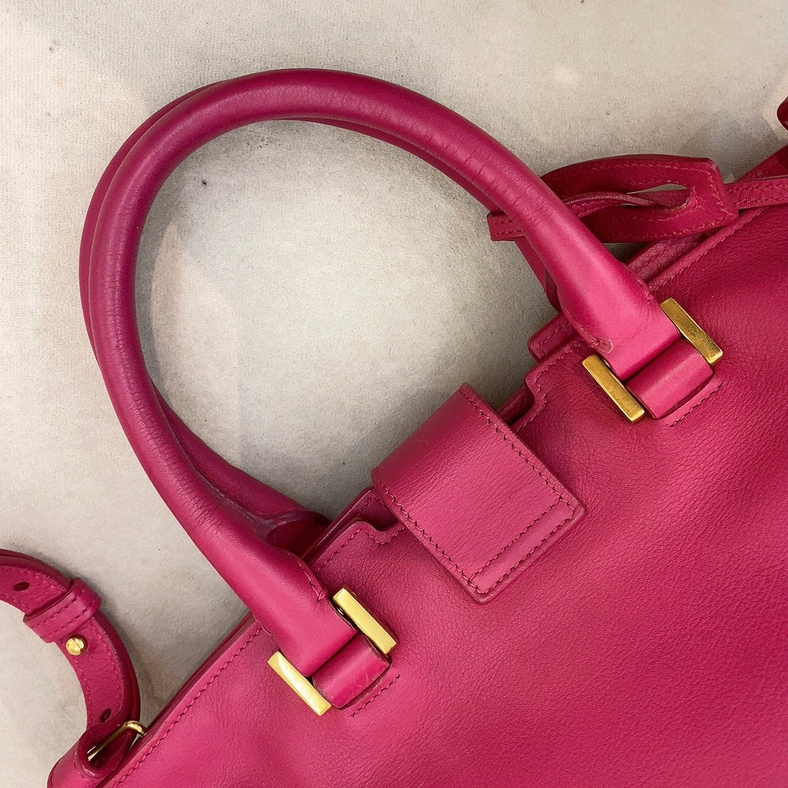 YSL Pink Smooth Calfskin Monogram Small Y Cabas Tote Bag