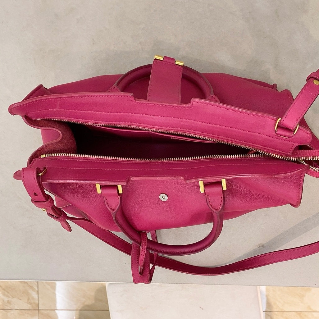 YSL Pink Smooth Calfskin Monogram Small Y Cabas Tote Bag