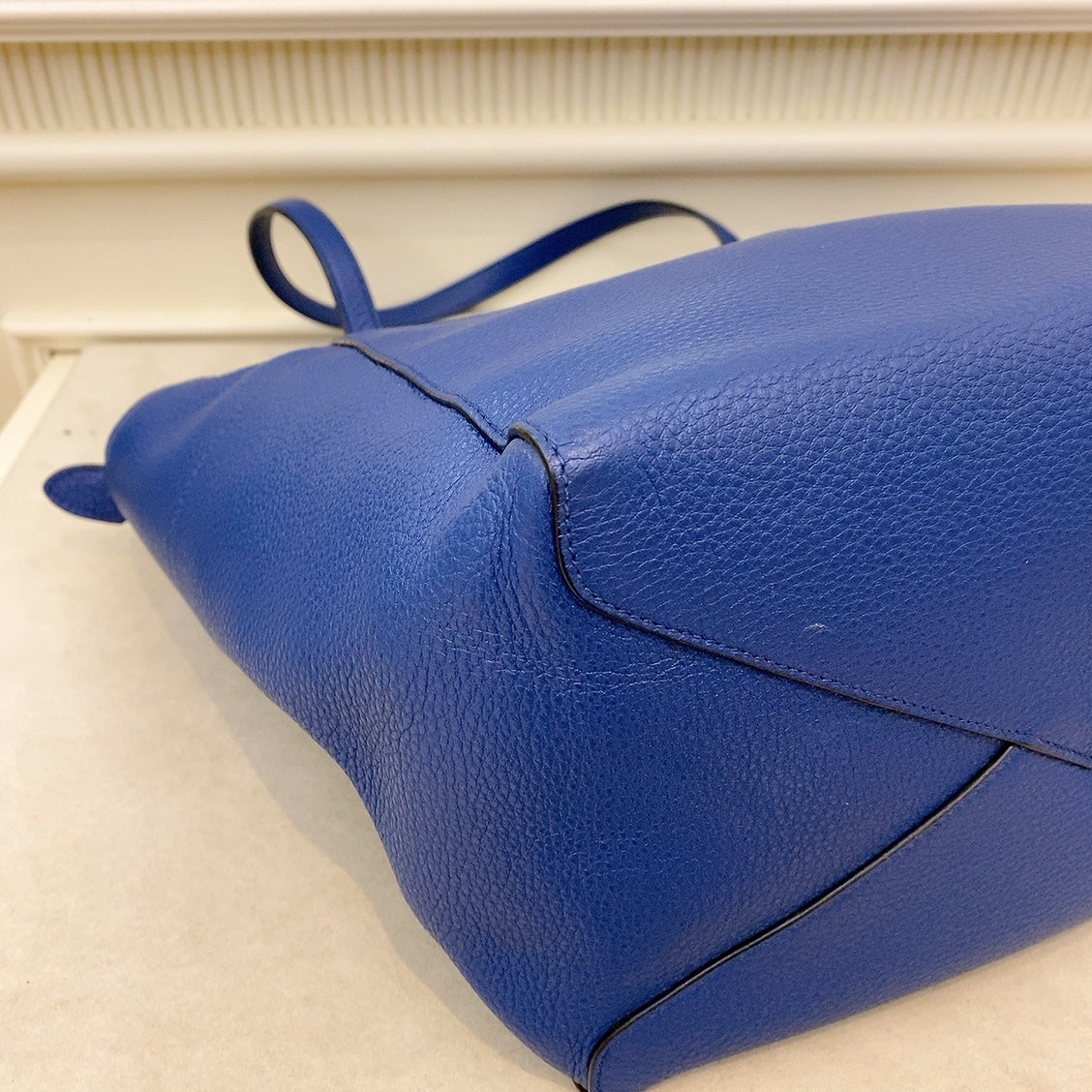 Prada Logo Plate Blue Leather Tote Bag