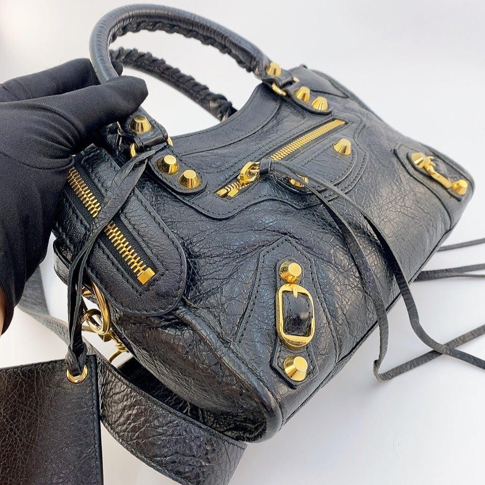 Balenciaga City Mini in Black Gold hardware