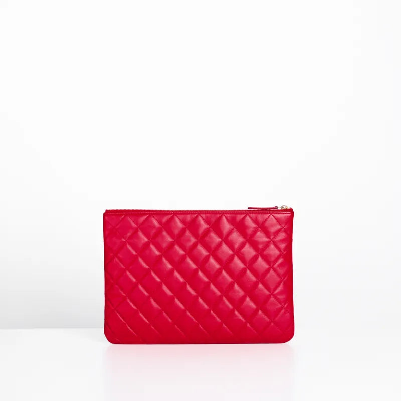 Chanel Quilted O-Case Zip Pouch In Salmon Pink