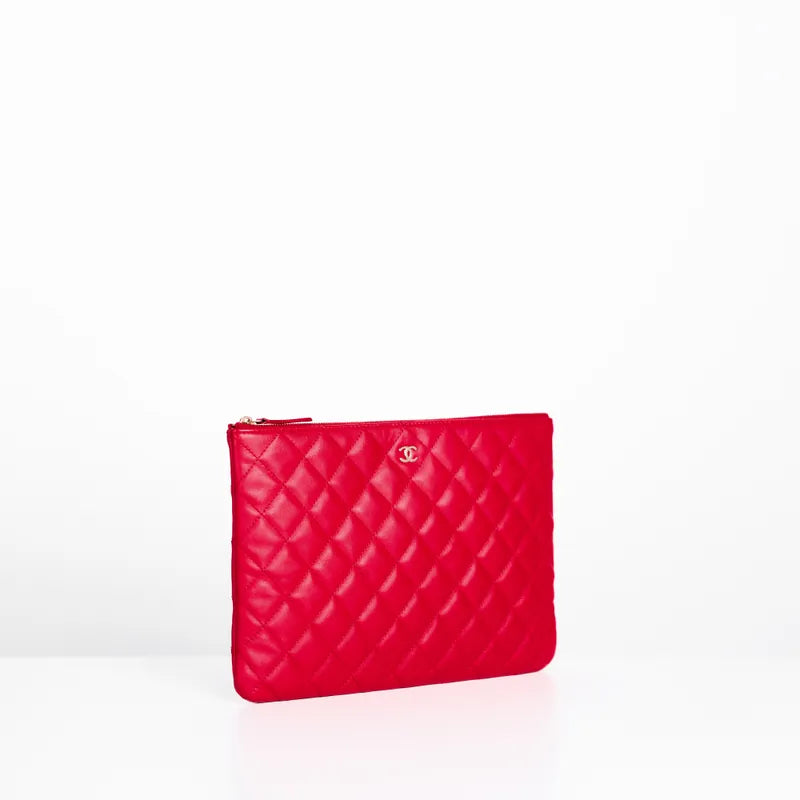 Chanel Quilted O Case Zip Pouch In Salmon Pink