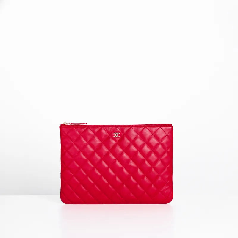 Chanel Quilted O-Case Zip Pouch In Salmon Pink