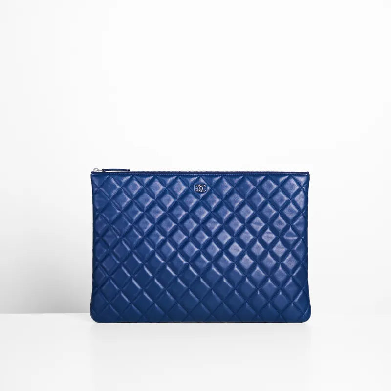 Chanel O Case Large Quilted Lambskin in Navy Blue