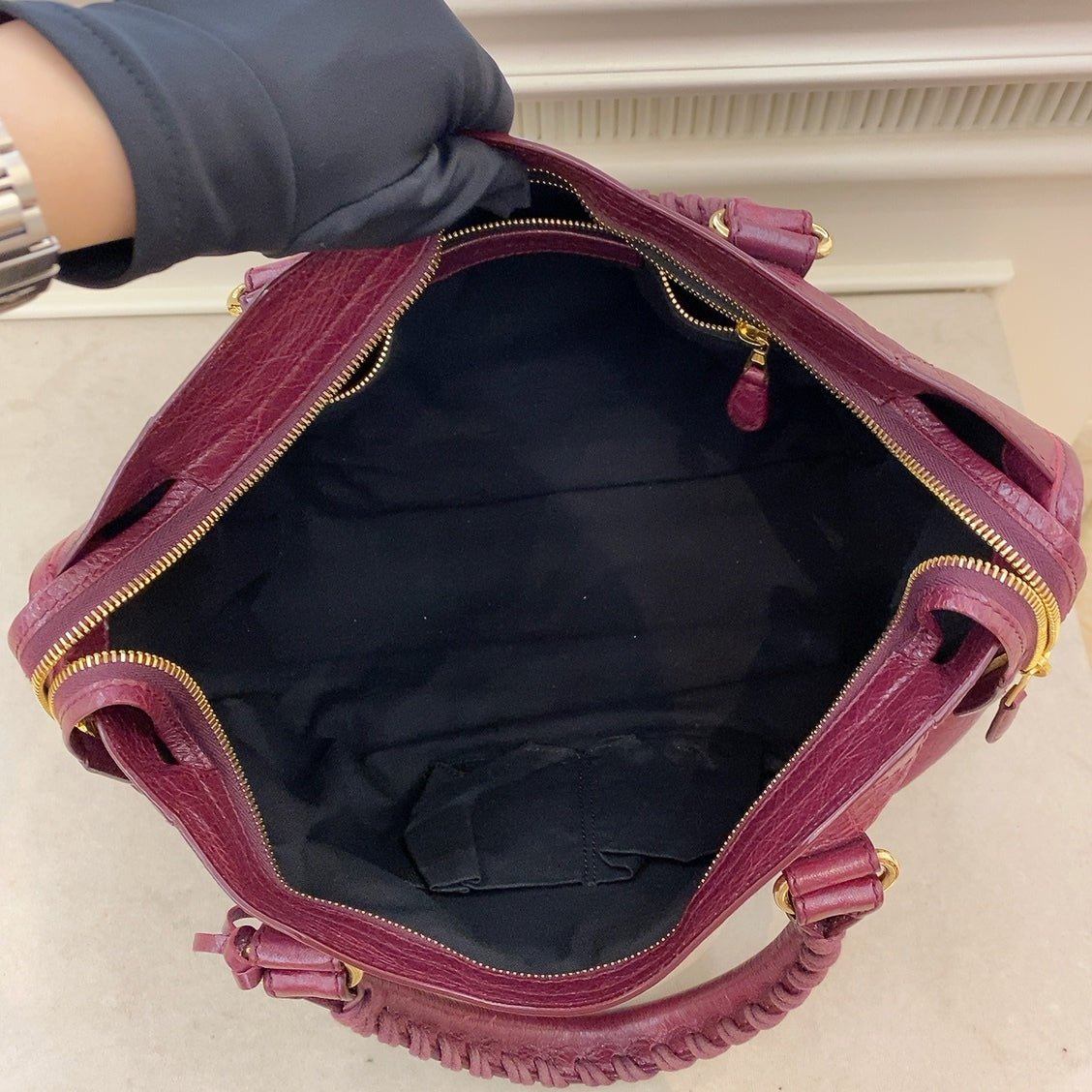 Balenciaga mini best sale city burgundy