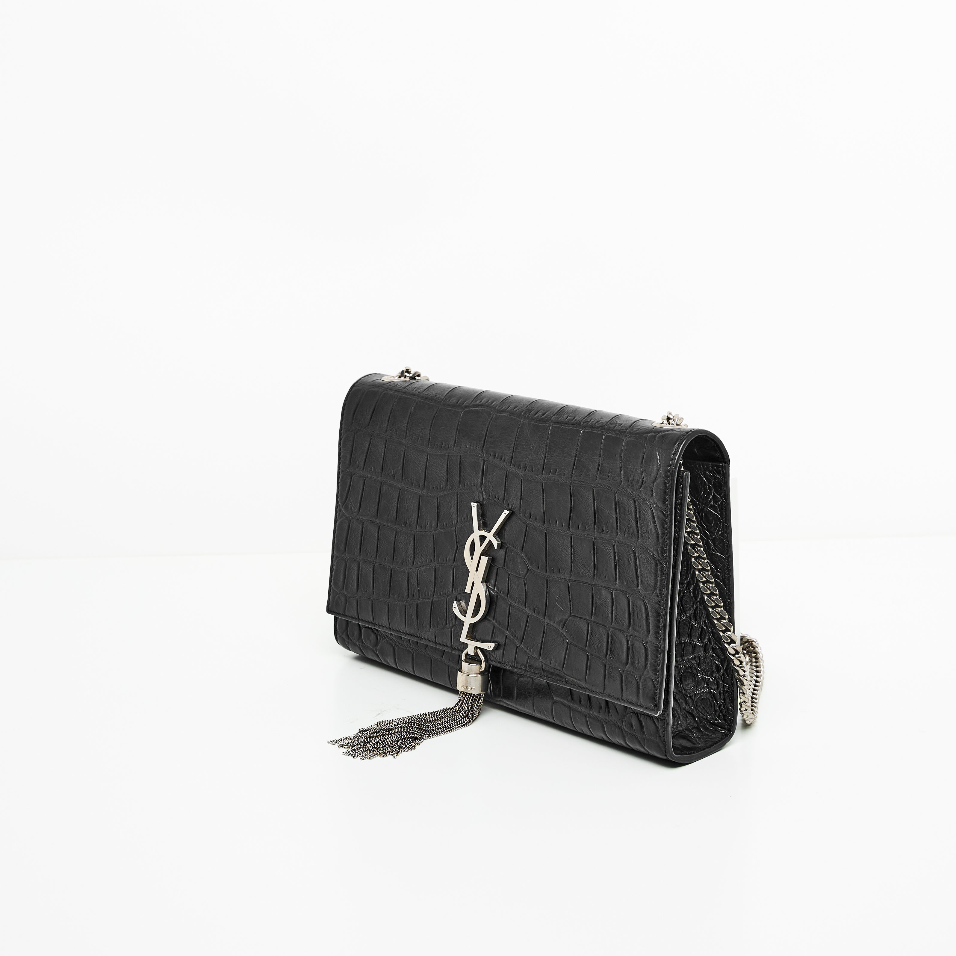 YSL KATE TASSEL IN CROCODILE-EMBOSSED LEATHER