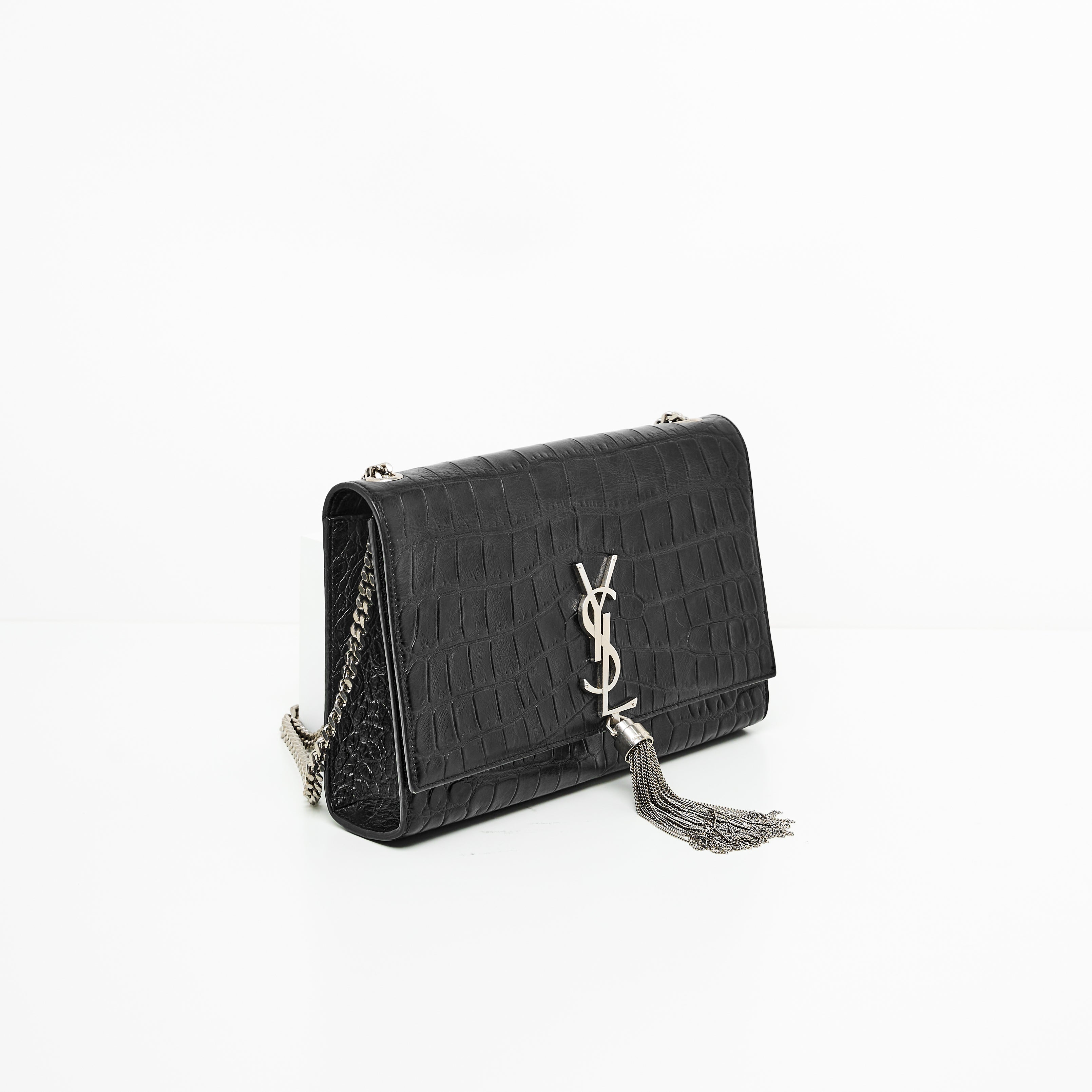 YSL KATE TASSEL IN CROCODILE EMBOSSED LEATHER