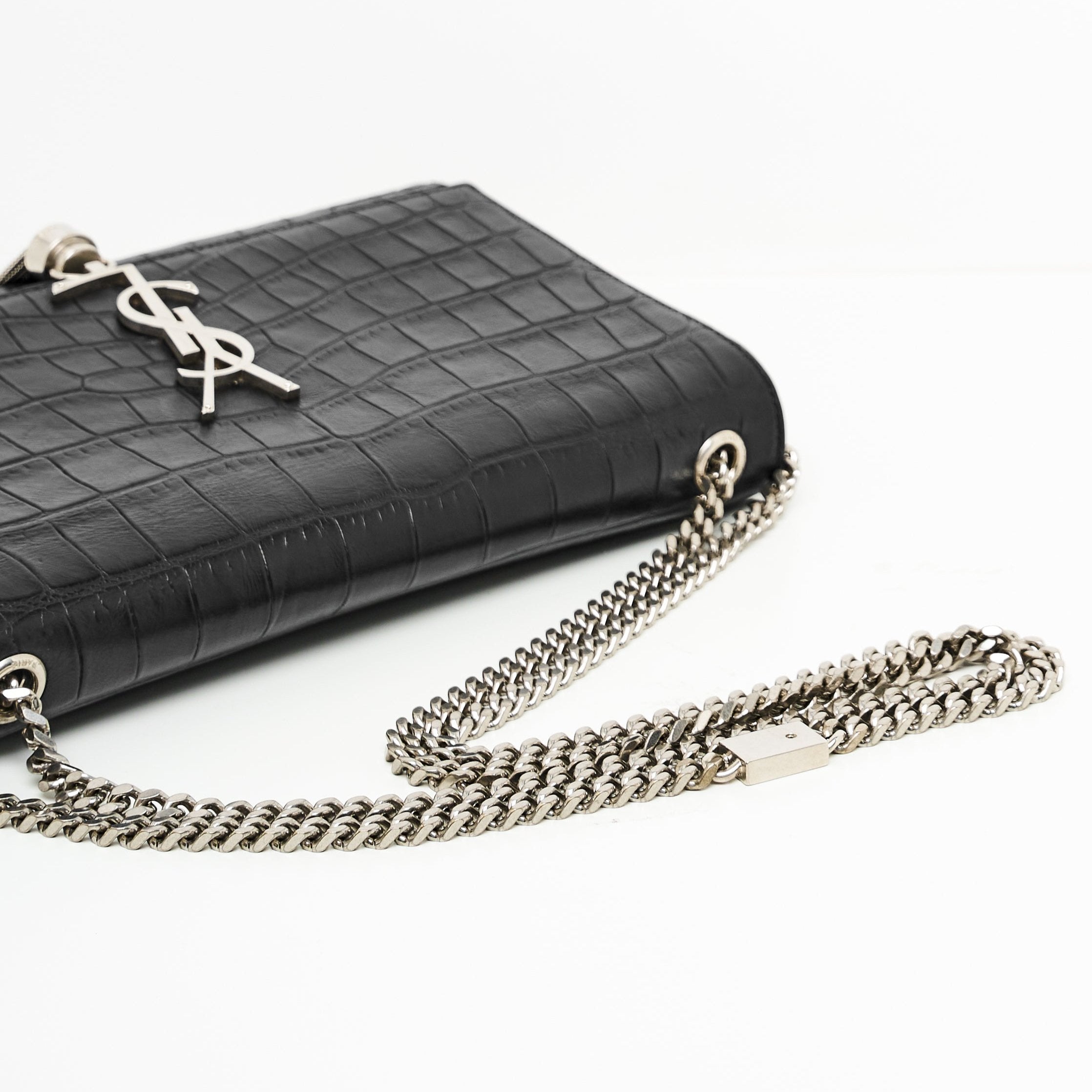 YSL KATE TASSEL IN CROCODILE-EMBOSSED LEATHER