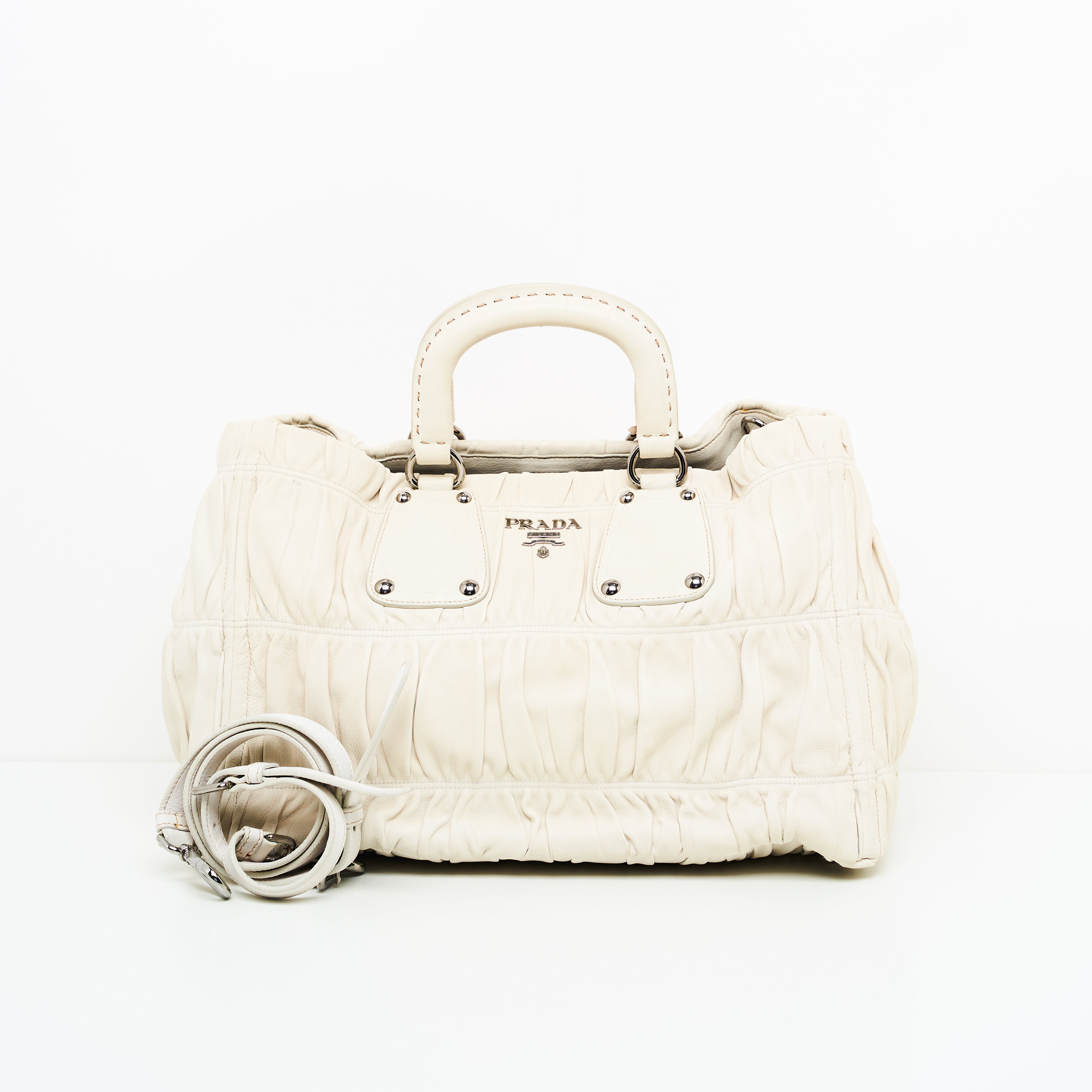 Prada Nappa Gaufre Tote in White