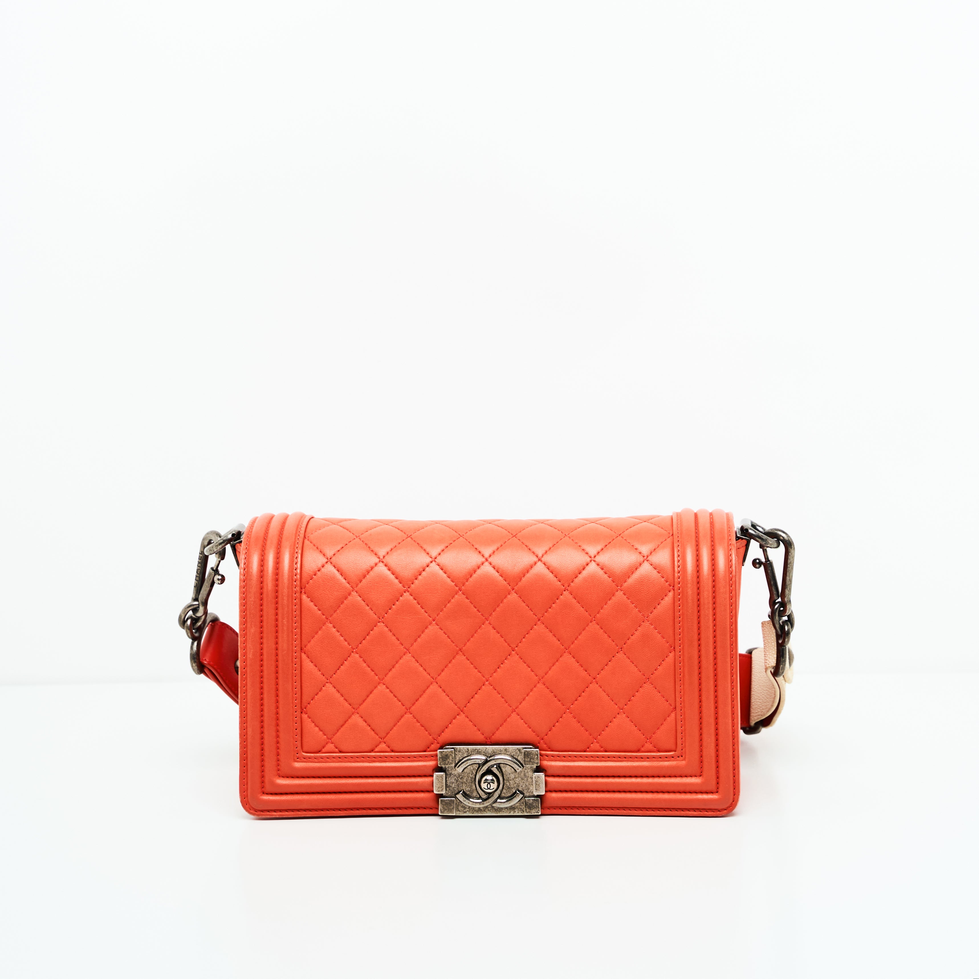 Chanel Boy Lambskin with Adjustable Strap in Orange