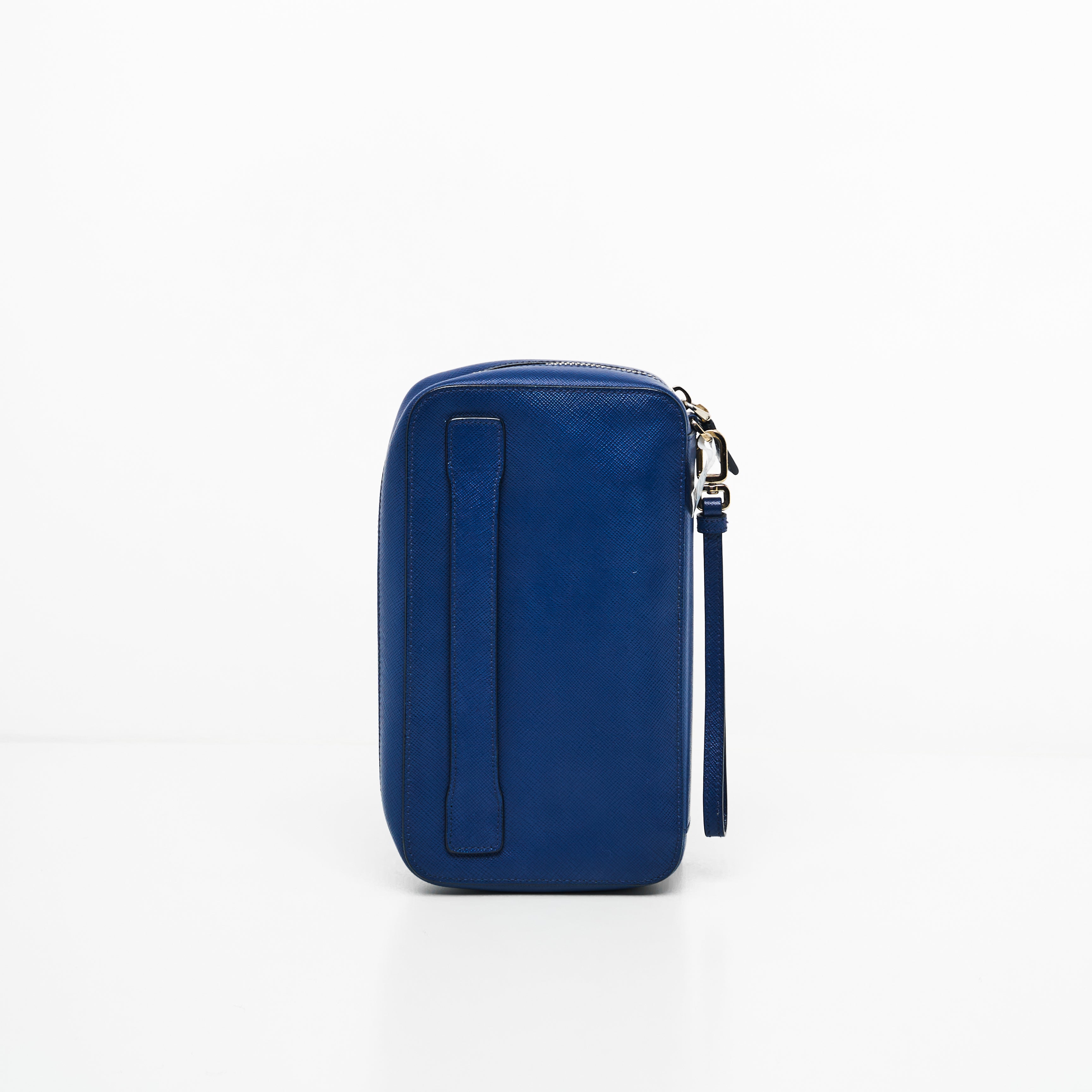 Prada Saffiano in Blue Clutch